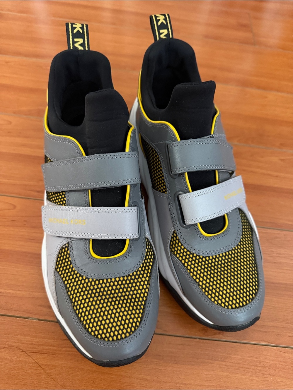 Michael Kors Gray and Yellow Velcro Strap Sneakers
